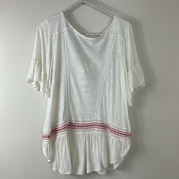 Free People Cream El Mirage Embroidered Peasant Short Sleeve Top XS - Picture 7 of 8